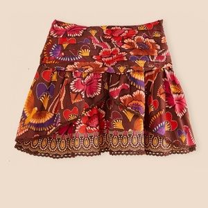Farm Rio Brown Bright Flora Mini Skirt NWOT